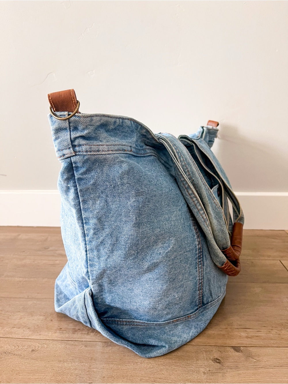 Vintage 80s Shane Light Wash Oversized Large Denim Tote Bag - Picture 6 of 14